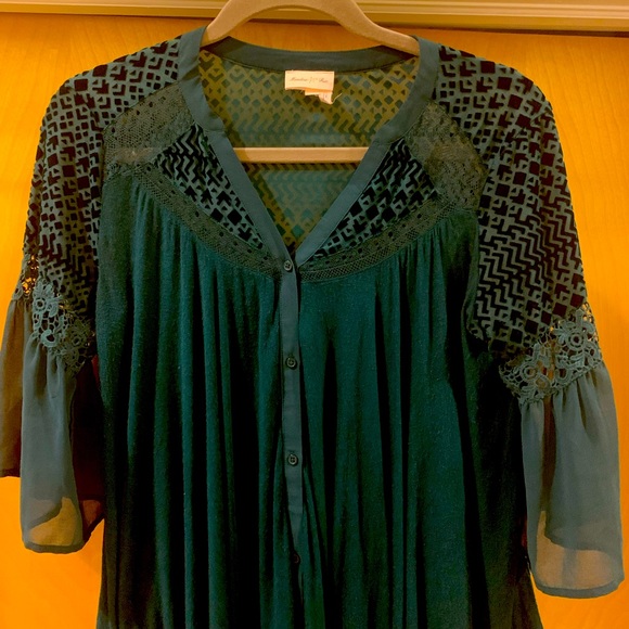 MOVING SALE!! Meadow Rue Anthropologie forest green Small top - Picture 1 of 2